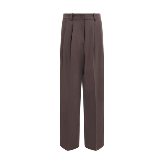 P.A.R.O.S.H. Brown Fleece Wool Dress Pants with front zipper and button closure, ideal for office looks. Season: AW25, Fit: Regular.