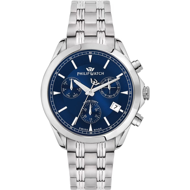 PHILIP WATCH Mod. R8273995028 silver and blue men's watch with chronograph features