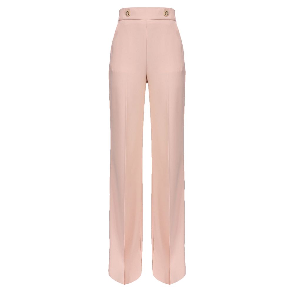 PINKO Pink Polyester Women's Trouser with high waist and chic buttons, featuring an avant-garde offset leg cut, stylish Italian design.