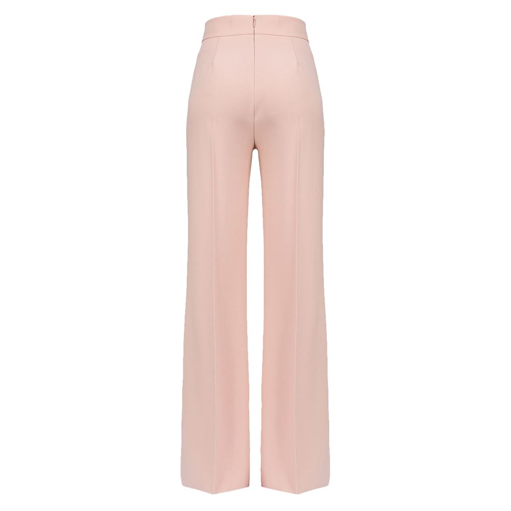 PINKO Pink Polyester Women's Trouser with high waist and unique offset leg cut for a bold statement in style.