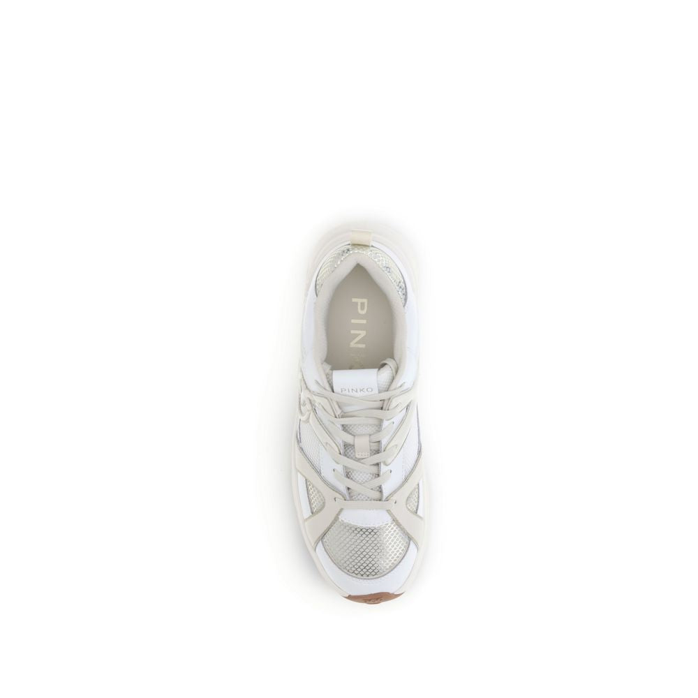 PINKO White Calf Leather Bos Taurus Chunky Sneakers