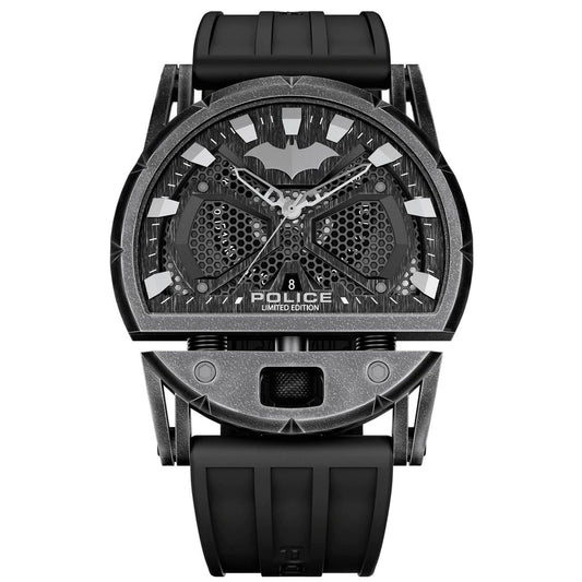 POLICE WATCHES Mod. PEWGN0075401 limited edition men's watch with black strap and unique dial design.