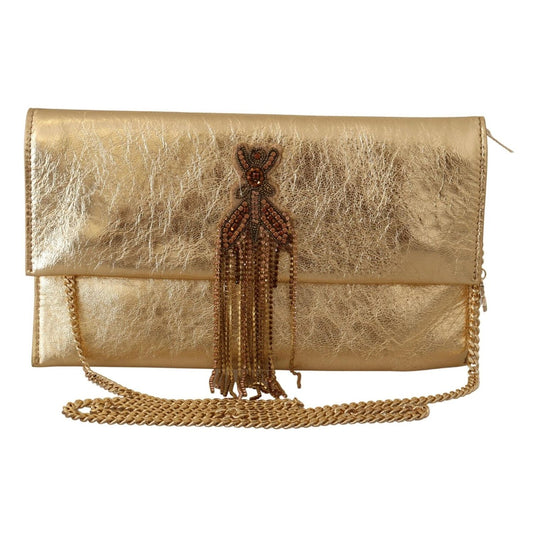 Patrizia Pepe Gold Leather Embellished Shoulder Strap Bag