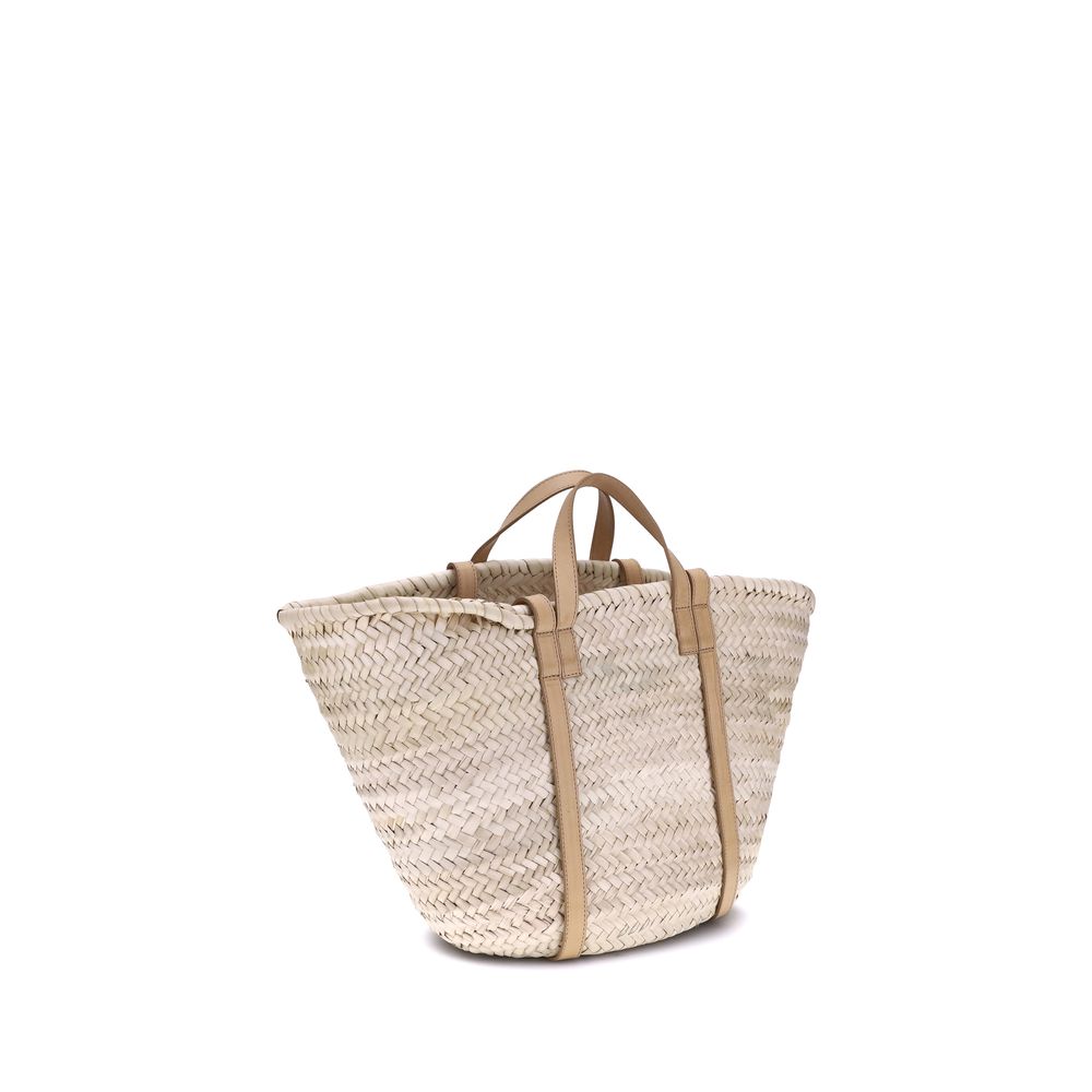 Pierre Hardy Beige Raffia Shoulder Bag with multiple handles, showcasing luxury and style for versatile carrying options.