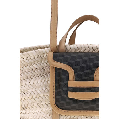 Pierre Hardy Beige Raffia Shoulder Bag with leather details and internal pouch for organization.