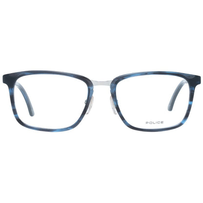 Police Blue Plastic Glasses (Frames) with full-rim rectangular design for men, blue color, plastic material, size 52-18-140 mm.