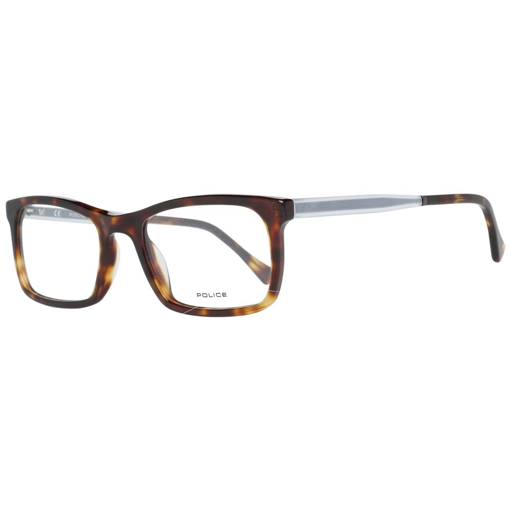 Police Brown Plastic Glasses (Frames) for men, brown full-rim rectangular style, 52-19-145 size with demo lenses and no extra features.