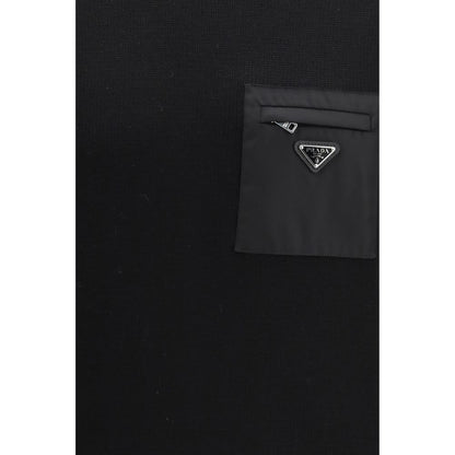 Prada Black Fleece Wool Sweatshirt 1728,72470364320,Black,Clothing,IT46 | S,IT48 | M,Men,New with tags,Prada,Sweaters - Clothing,Sweatshirts - Sweaters - Clothing