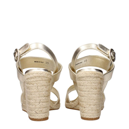 Prada Gold Leather Wedge Sandals 1728,75667636384,EU35/US5,EU38/US8,Gold,New with tags,Prada,Sandals - Shoes,Shoes,Wedges - Sandals - Shoes,Women