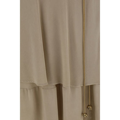 Quira Beige Silk Long Skirt