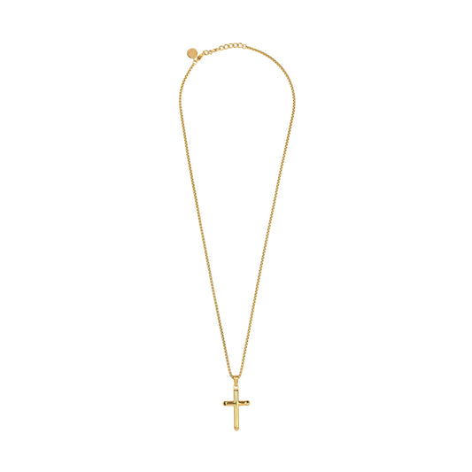 Gold cross pendant necklace from RADIANT JEWELS JEWELRY Mod. RH000109 displayed against a white background.