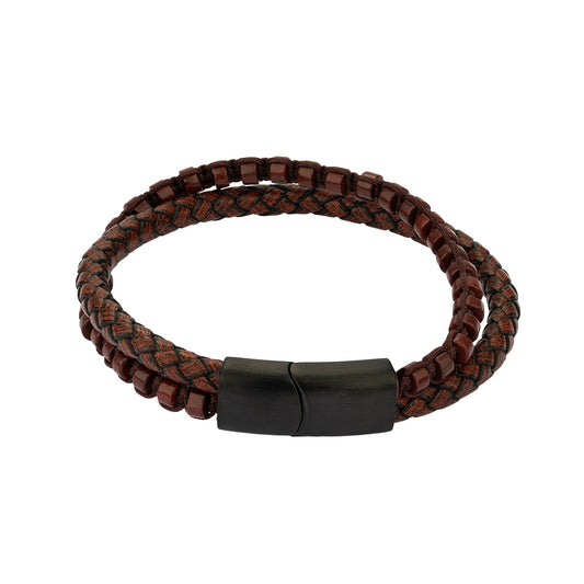 RADIANT JEWELS JEWELRY Mod. RH000318 brown leather woven bracelet with black clasp.