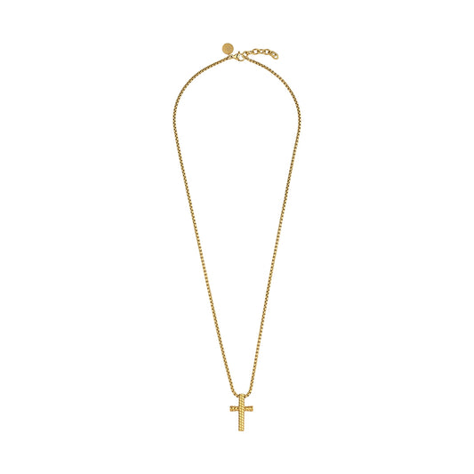 Gold cross necklace by RADIANT JEWELS JEWELRY Mod. RH000321 on white background