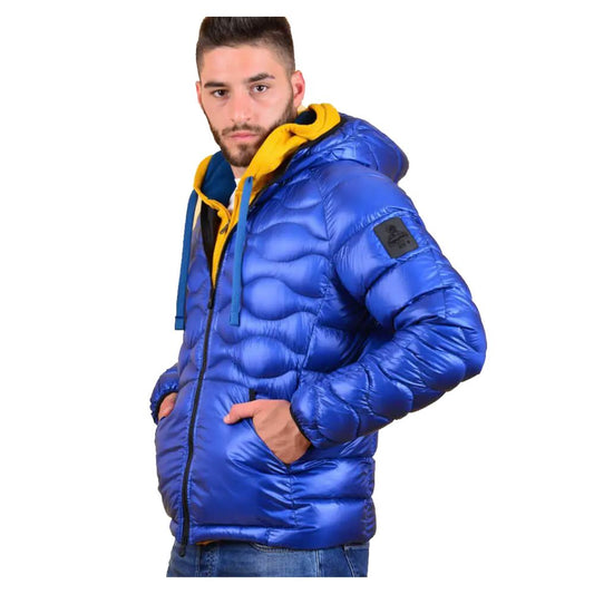 Refrigiwear Blue Nylon Men's Jacket - Stylish and durable down jacket with yellow accents, perfect for cold weather protection.