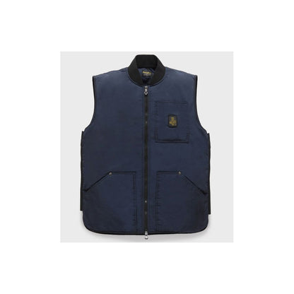 Refrigiwear Blue Polyamide Men Vest with zipper closure and pockets, perfect for summer wear.