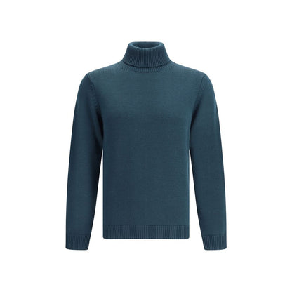 Roberto Collina Green Merino Wool Turtleneck with ribbed collar, hem, and cuffs for a refined, comfortable fit, AW25 collection.