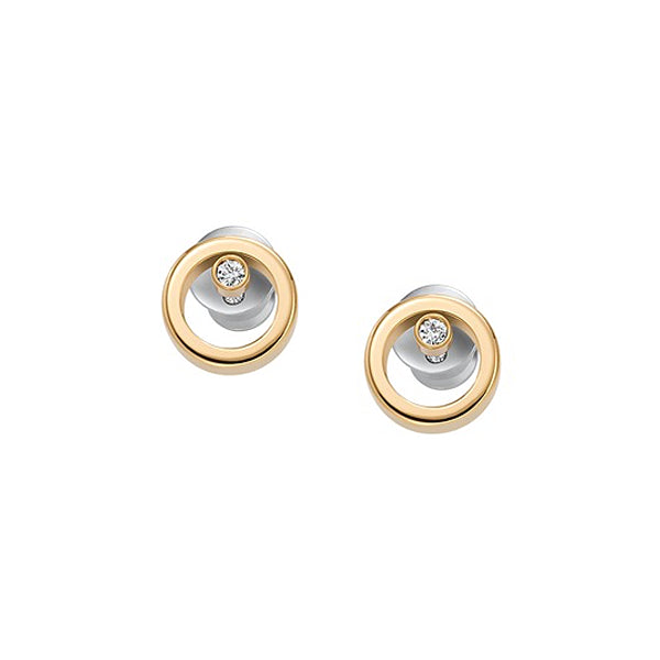 Gold and silver earrings from SKAGEN DENMARK JEWELS JEWELRY Mod. SKJB1008710 featuring circular design with embedded stones.