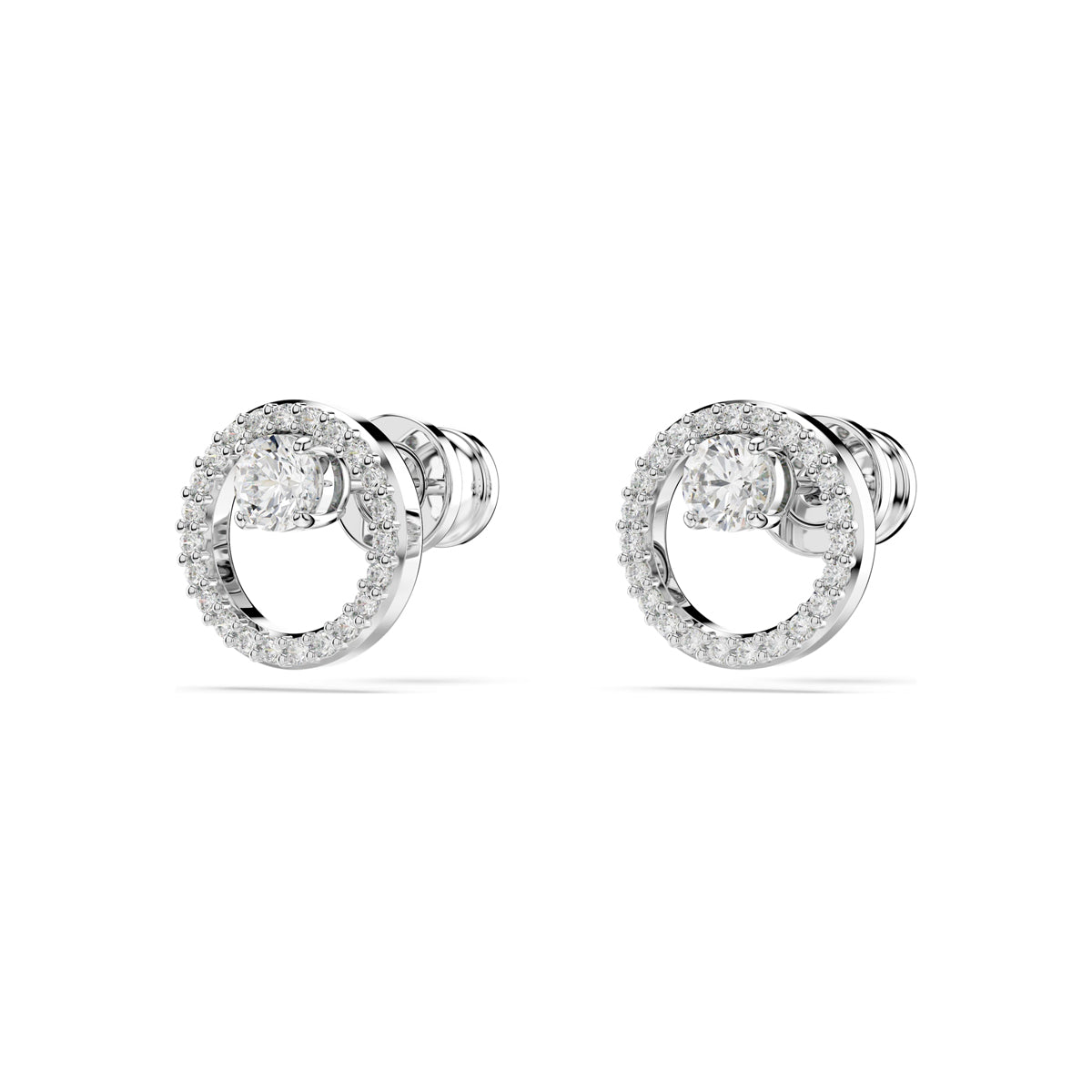 Swarovski Mod. 5692262 elegant stud earrings with sparkling crystals in a circular design on white background.