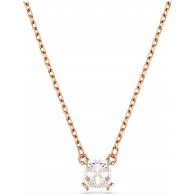 Elegant rose gold necklace featuring a square-cut crystal pendant, perfect for sophisticated styling.
