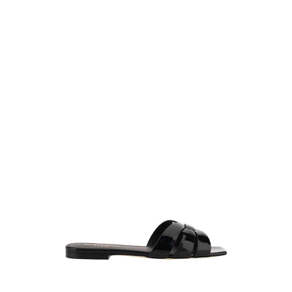 Saint Laurent Black Calf Leather Bos Taurus Flat Sandals
