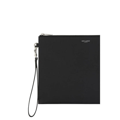 Saint Laurent Black Calf Leather Bos Taurus Other Accessories - iPad Holder with zipper, monogram, and side strap.