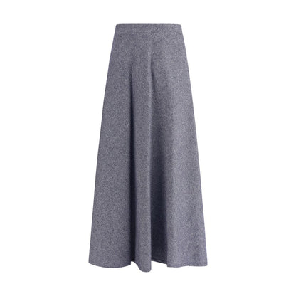 Sara Roka Blue Cotton Midi Skirt with flared silhouette and side zipper closure, featuring denim-effect fabric and front welt pockets.