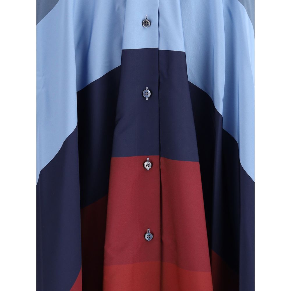 Close-up of Sara Roka Multicolor Polyester Casual Dress featuring a geometric color block pattern with button closure.