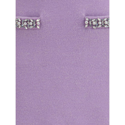 Close-up of Self-Portrait Purple Viscose Mini Skirt with jewel embellishments and front slit pockets