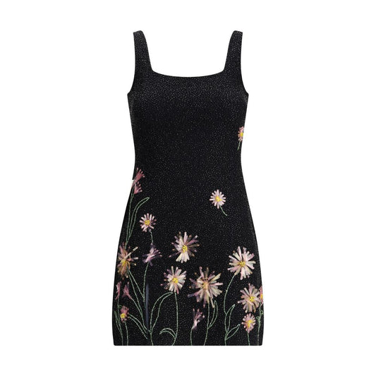 Staud Black Nylon Cocktail Dress with floral beading, perfect for special occasions, featuring sequin details and a regular fit.