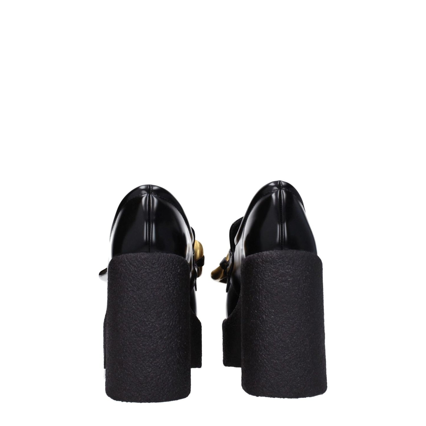 Back view of Stella McCartney Black Leather Platform Loafers with high heel and eco leather design featuring a vintage effect.