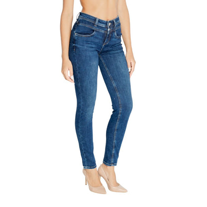 Street One Blue Cotton Mom Jeans with flattering fit and modern double button closure for comfort and style.