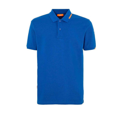 Suns Blue Cotton Polo Shirt with ribbed collar and logo on sleeve, front button closure.