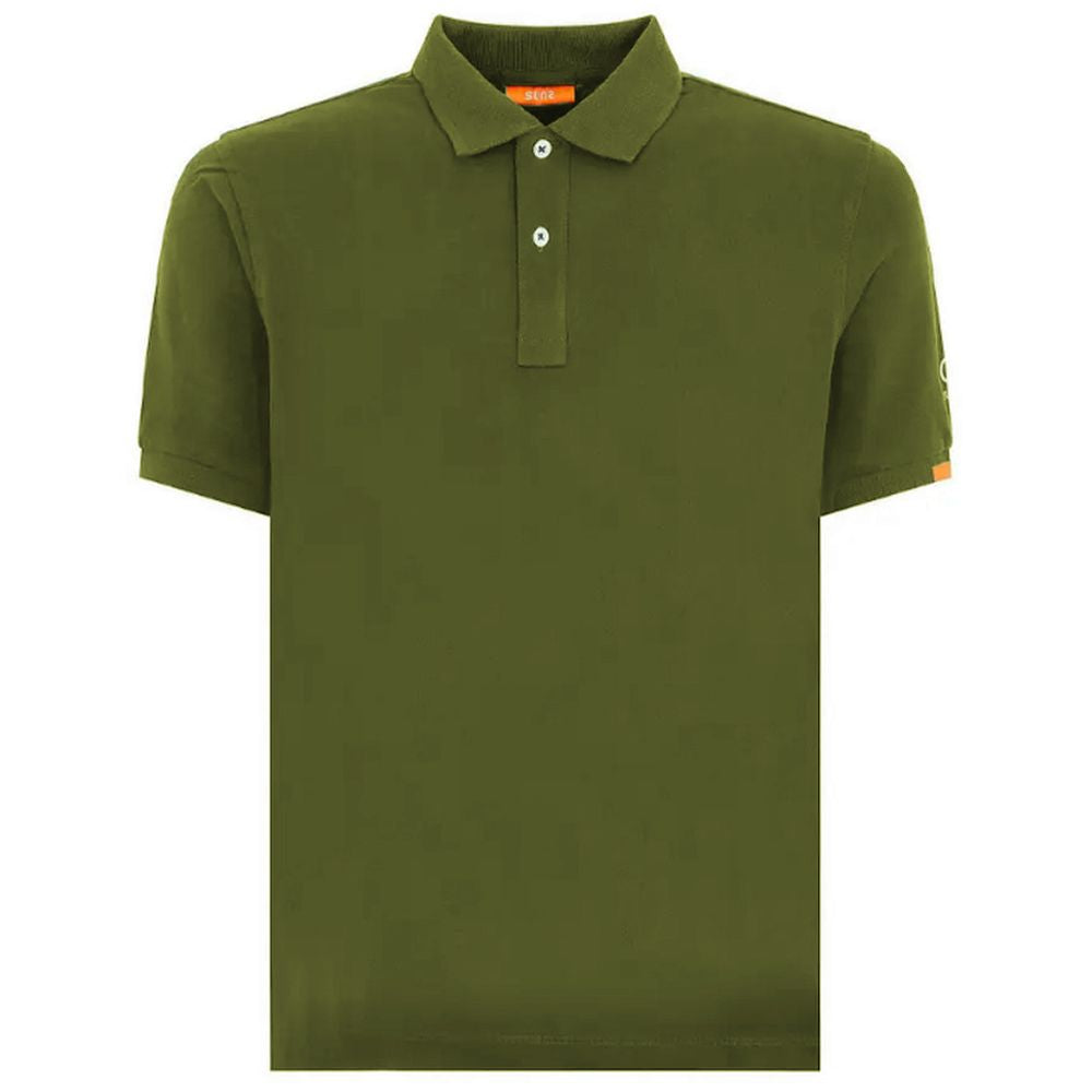 Suns Green Cotton Polo Shirt with ribbed collar, logo on sleeve, and front button closure.