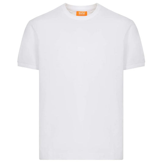 Suns White Cotton T-Shirt with crew neck, elasticated sleeves, and logo on left sleeve.