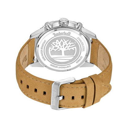 Back view of TIMBERLAND WATCHES Mod. TDWGF0082902 with tan leather strap and engraved logo design.