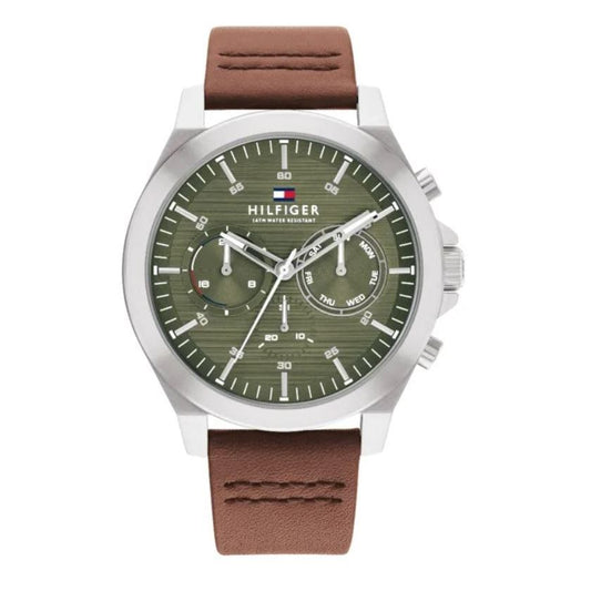 TOMMY HILFIGER Mod. 1710522 gent's quartz analog watch, water resistant 5 ATM, 46mm mineral dial, official box, bracelet style.