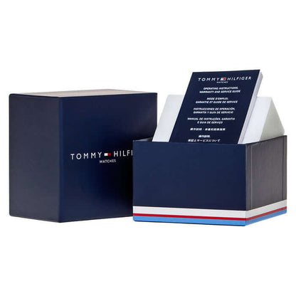 TOMMY HILFIGER Mod. 1792000 official box packaging for quartz analog gent's watch with multifunction and water resistance.