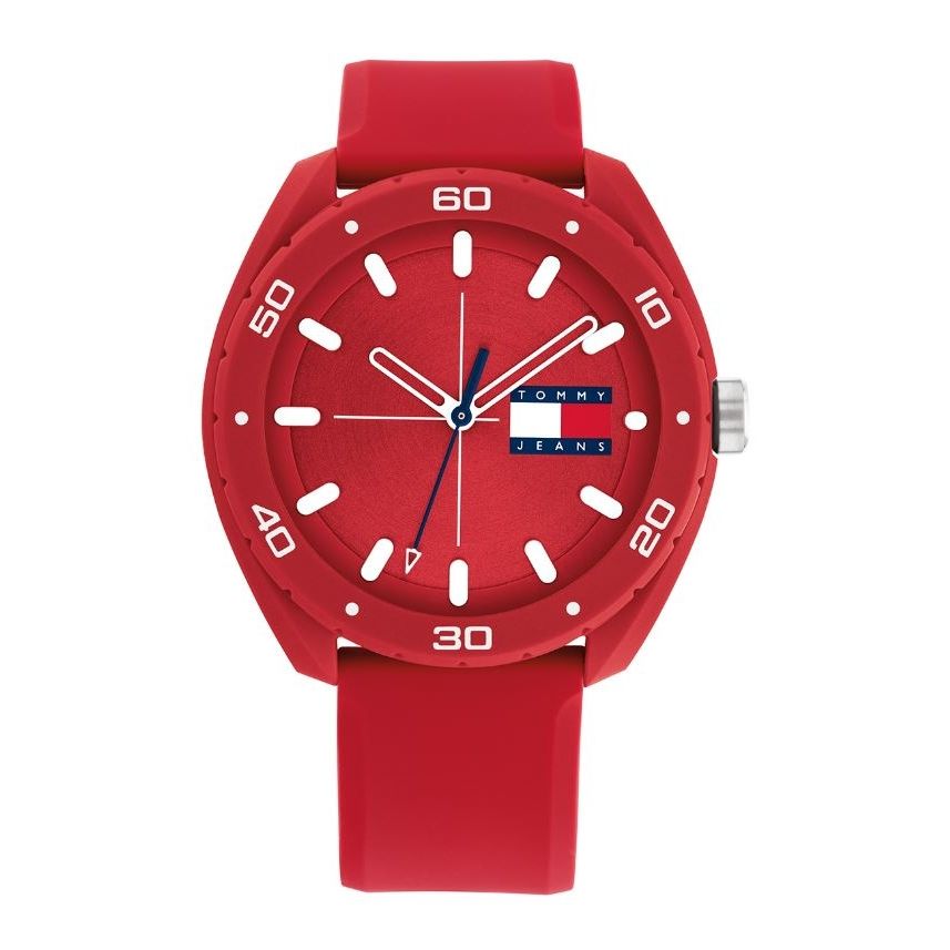 TOMMY HILFIGER Mod. 1792065 red quartz analog watch, 44mm case, 3 ATM water resistance, mineral dial, gent's bracelet, in official box