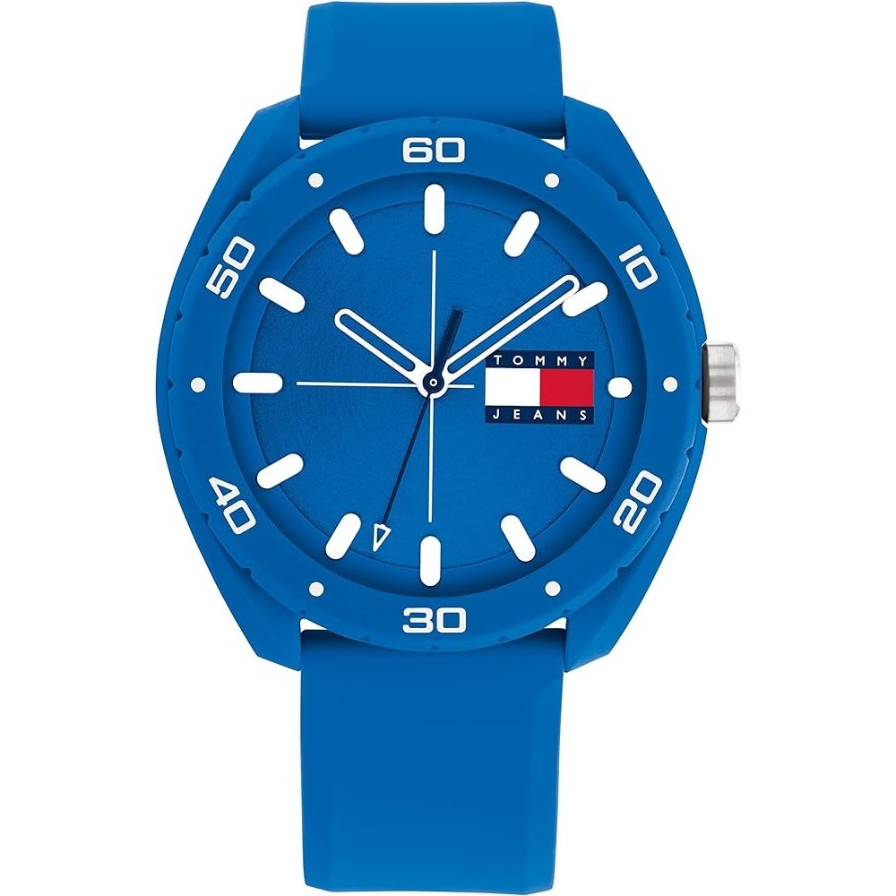 TOMMY HILFIGER Mod. 1792068 unisex quartz analog watch with blue dial and 45 mm case, multifunction, water resistant, in official box.