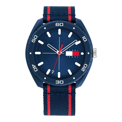 TOMMY HILFIGER Mod. 1792069 unisex quartz watch, 44mm case, blue and red design, water resistant 3 ATM, in official packaging box.