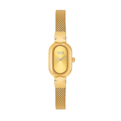 TOUS WATCHES Mod. 3000145200, elegant gold wristwatch with mesh strap and oval face.
