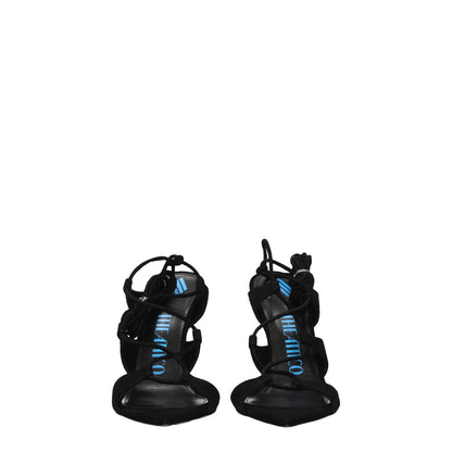 The Attico Black Leather Stiletto Heel Sandals, suede casual style with self-tie closures, 10.5 cm high heel, pointy toe.