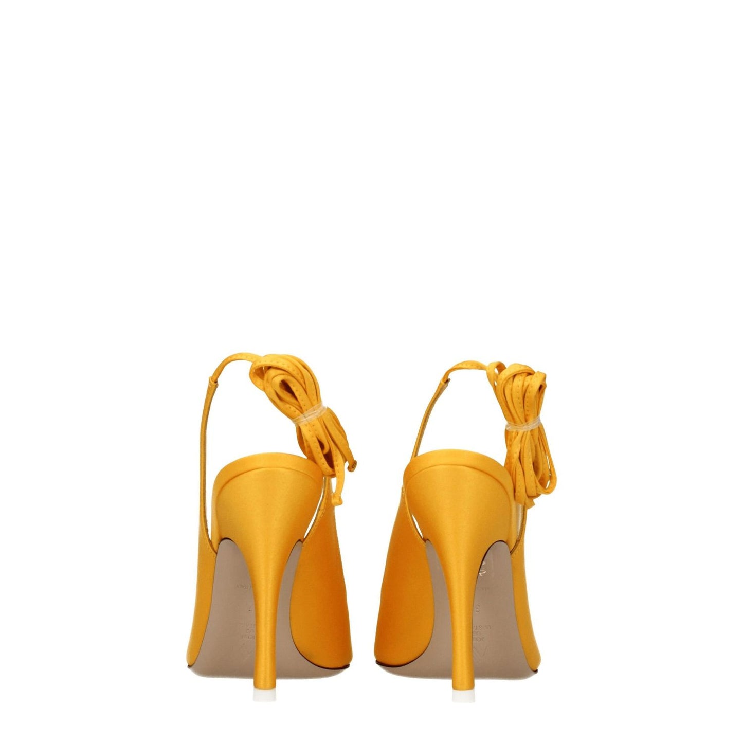 The Attico Orange Satin High Heel Pumps with self-tie closure and pointy toe, featuring a 10.5 cm high heel and leather sole.