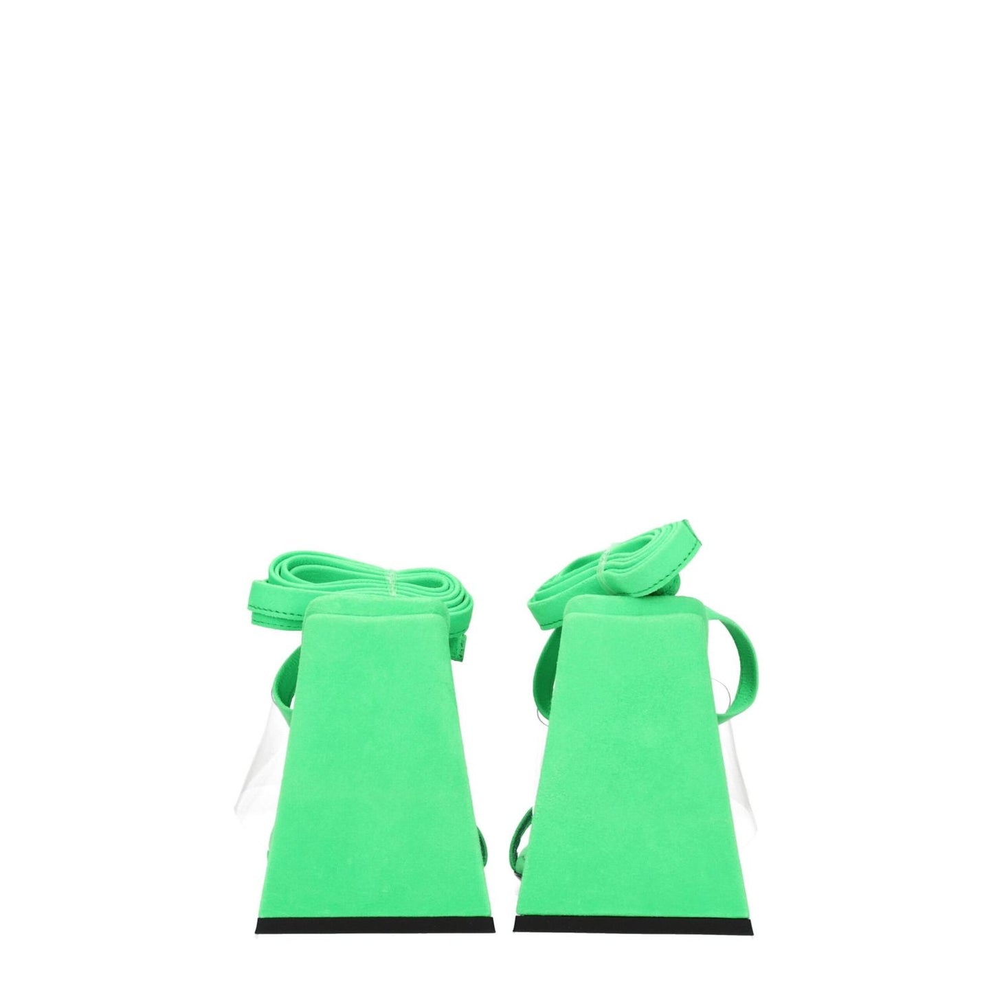 The Attico Transparent Leather Flat Sandals in fluo green suede, high heel, and self-tie closure, MPN S623L007163.