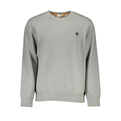 Timberland Gray Cotton Men Sweater with crew neck and embroidered logo, made from organic cotton for sustainable fashion.