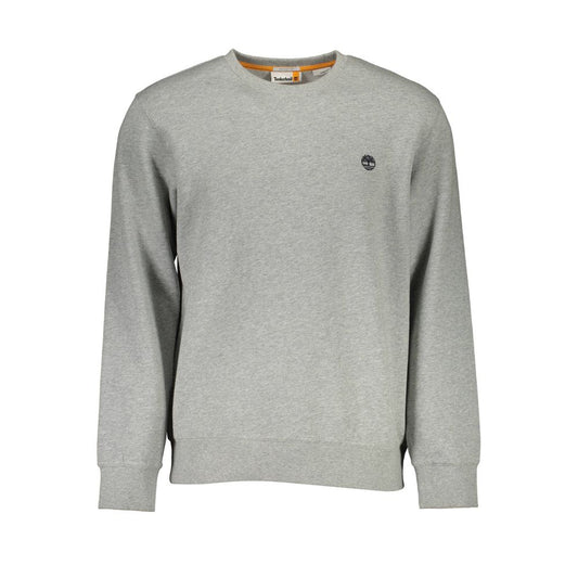 Timberland Gray Cotton Men Sweater with crew neck and embroidered logo, made from organic cotton for sustainable fashion.