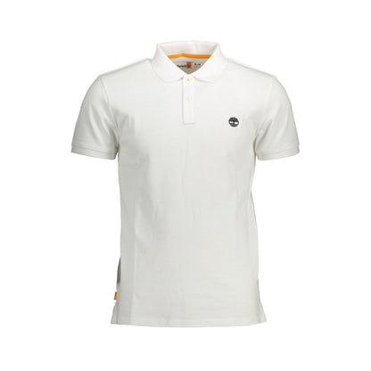 Timberland White Cotton Men Polo Shirt with short sleeves and embroidered logo, perfect for modern style and confidence.