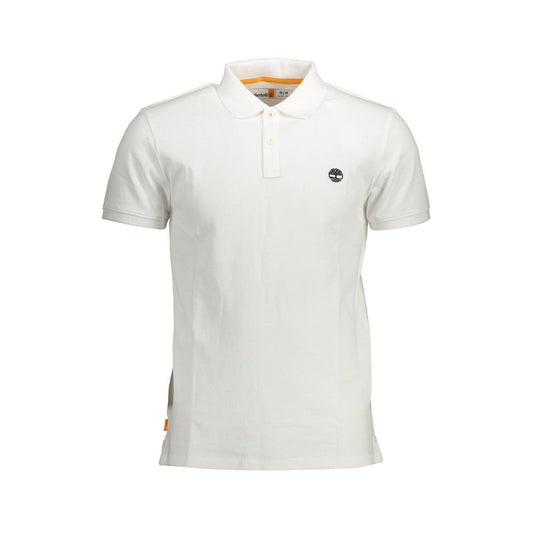 Timberland White Cotton Men Polo Shirt with short sleeves and embroidered logo, perfect for modern style and confidence.