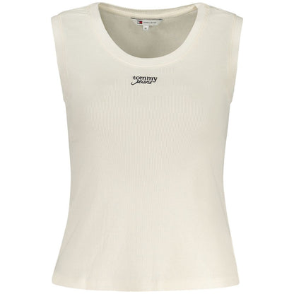 Tommy Hilfiger Beige Cotton Tank Top with wide neckline and embroidered logo made of 95% regenerative cotton.