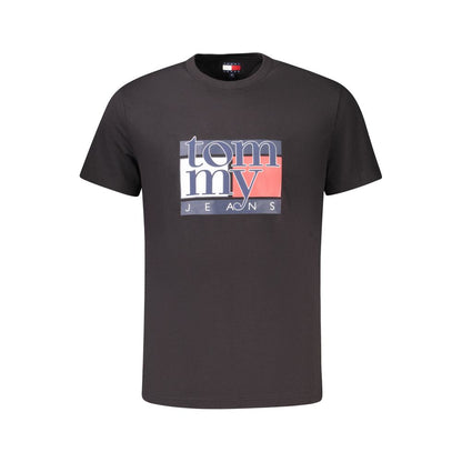Tommy Hilfiger Black Cotton Men T-Shirt with bold logo print and short sleeves